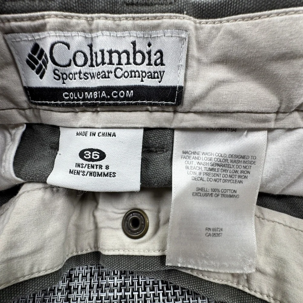 Columbia Men's 36 Gray Cotton Canvas Cargo Shorts Outdoor Hiking Utility